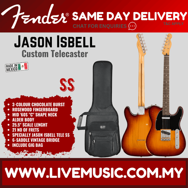 Fender Jason Isbell Custom Telecaster Electric Guitar, RW FB, 3-Colour Chocolate Burst