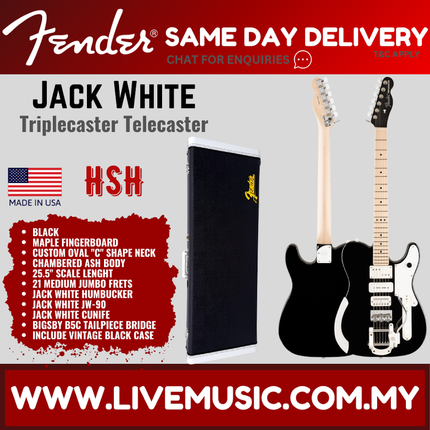Fender Jack White Triplecaster Electric Guitar, Maple FB, Black
