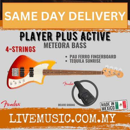 Fender Player Plus Active Meteora Bass Guitar, Tequila Sunrise