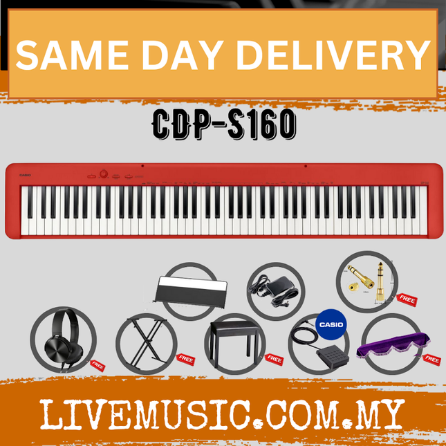 Casio CDP-S160 88-key Digital Piano with Stand, Bench & Headphone - Red ( CDPS160 / CDP S160 )