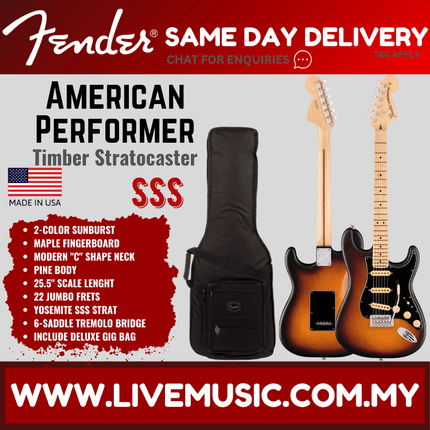 Fender American Performer Timber Stratocaster Electric Guitar, Maple FB, 2-color Sunburst