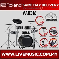 Black electronic drum kit with round pads, toms, and cymbal pads