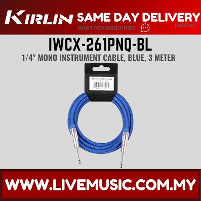 Kirlin IWCX-261PNQ 3 Meter 1/4 Metal Plug Woven Nylon Jacket Instrument Cable-Black/Red/Blue (IWCX261PNQ)