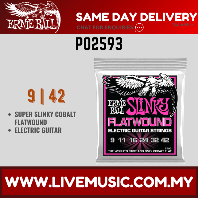 Ernie Ball P02593 Super Slinky Flatwound Electric Guitar Strings, 9-42 Gauge