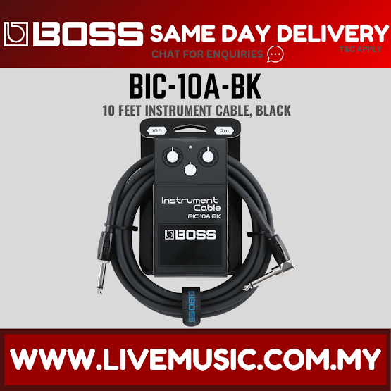 Boss BIC-10A Straight to Right Angle Instrument Cable, 10 Feet - Black (BIC10A BIC 10A)