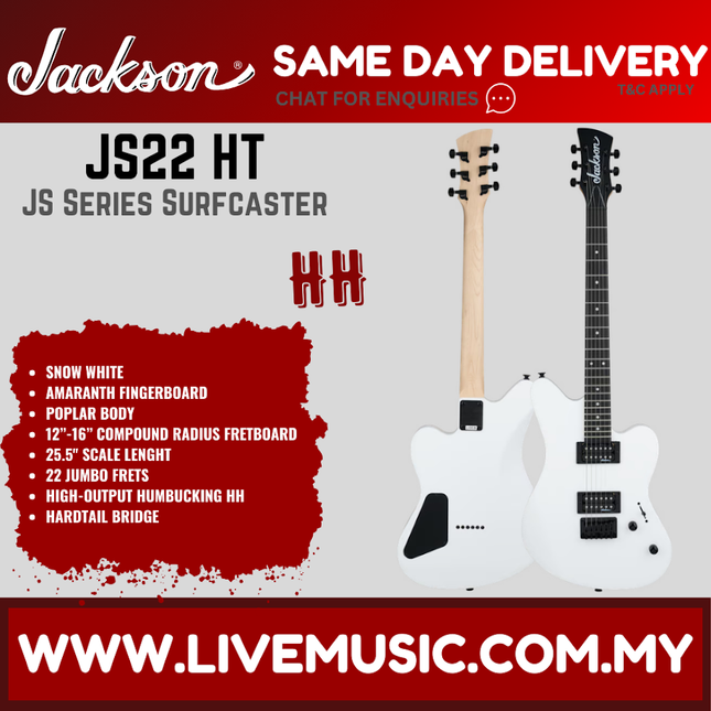 Jackson JS22 HT JS Series Surfcaster Electric Guitar, Snow White ( JS22-HT / JS22HT )