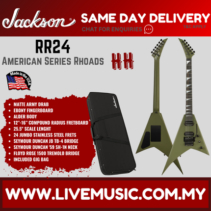 Jackson RR24 American Series Rhoads RR24 Electric Guitar, Ebony FB, Matte Army Drab ( RR 24 / RR-24 )