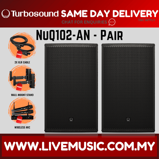 Turbosound NuQ102-AN 600 Watt 10" Powered Loudspeaker w/Wireless Mic, Speaker Stand And Cable - Each / Pair (NuQ102 AN NuQ102AN)