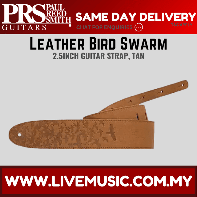 PRS 2.5inch Leather Bird Swarm Guitar Strap, Tan