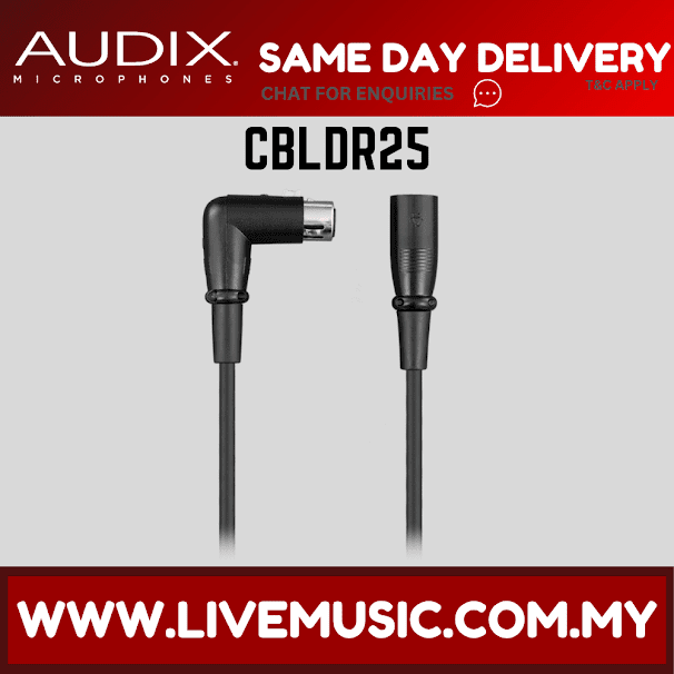 Audix CBLDR25 XLR 3-pin Right Angle Female to Straight Male Cable - 25 Feet (CBLDR25)