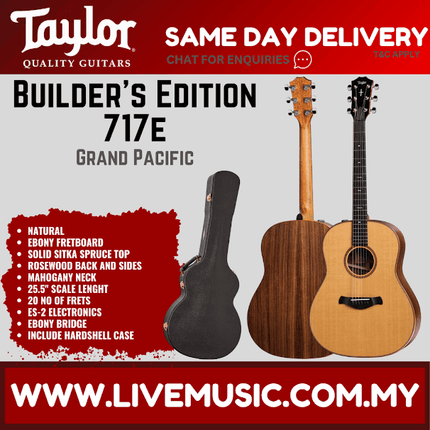 Taylor Builder's Edition 717e V-Class Grand Pacific Acoustic Guitar w/Case, Natural