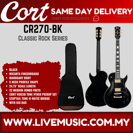 Cort CR270 Electric Guitar w/ Gigbag, Micarta Fingerboard - Black