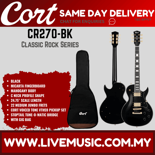 Cort CR270 Electric Guitar w/ Gigbag, Micarta Fingerboard - Black