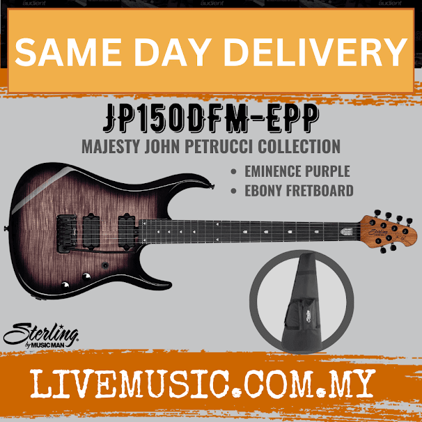 Electric guitar with flame maple top, purple Eminence pickups, and ebony fretboard
