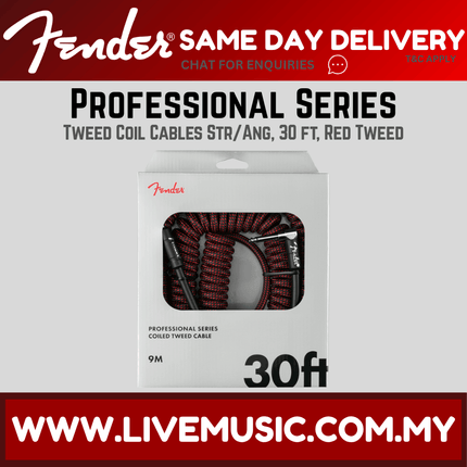 Fender Professional Coil Guitar Cable, 30ft - Red Tweed