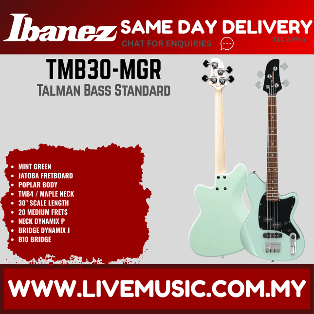 Ibanez TMB30 Talman Standard 4-String Electric Bass Guitar - Mint Green / Ivory / Black (TMB30-IV TMB30-MGR TMB30-BK)