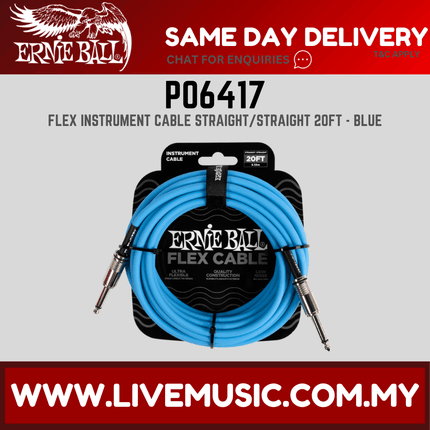 Ernie Ball 6417 Flex Instrument Cable 20 Ft, Blue