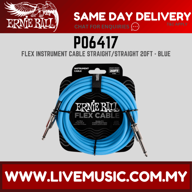 Ernie Ball 6417 Flex Instrument Cable 20 Ft, Blue