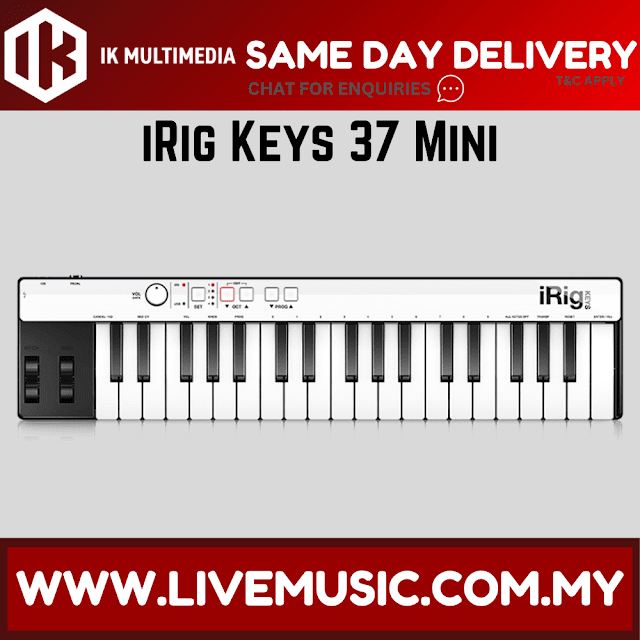 IK Multimedia iRig Keys 37 Mini - 37 Mini-key USB controller for Mac/PC, White ( Keys37 / Keys-37 )