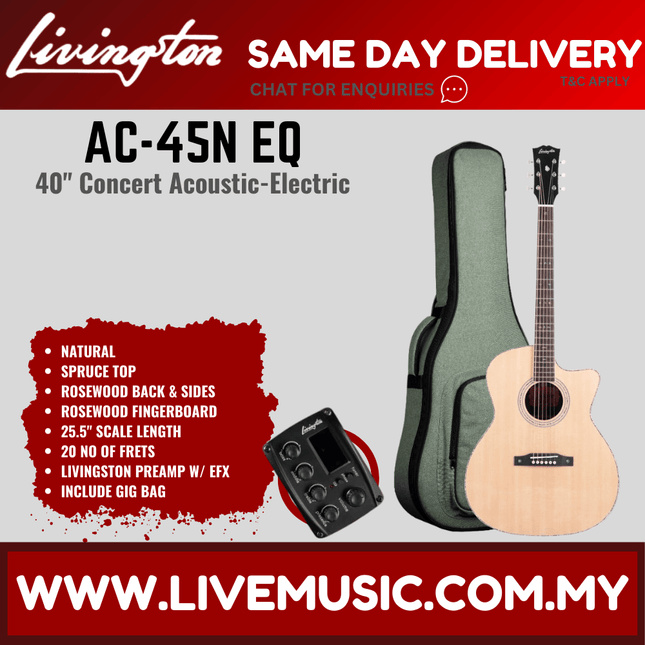 Livingston AC-45N EQ 41" Full Solid Acoustic Guitar, Rosewood FB, Natural ( AC45N AJ 45N )
