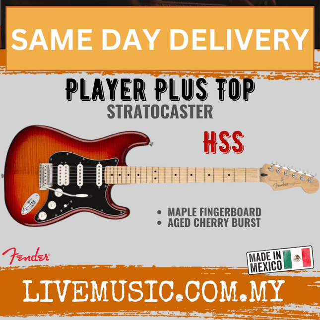 Fender Player HSS Plus Top Stratocaster Electric Guitar, Maple Fretboard - Aged Cherry Burst