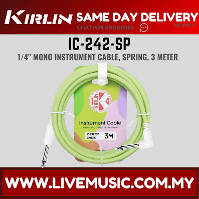 Kirlin Cable IC-242 3/6 Meter Mono Right Angle L Plug Instrument Cable For Electric Acoustic Bass Guitar Speaker Amp Keyboard Drum Amplifier (IC 242/IC242)