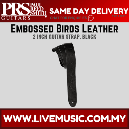 PRS 2 Inch Embossed Birds Leather Guitar Strap, Black