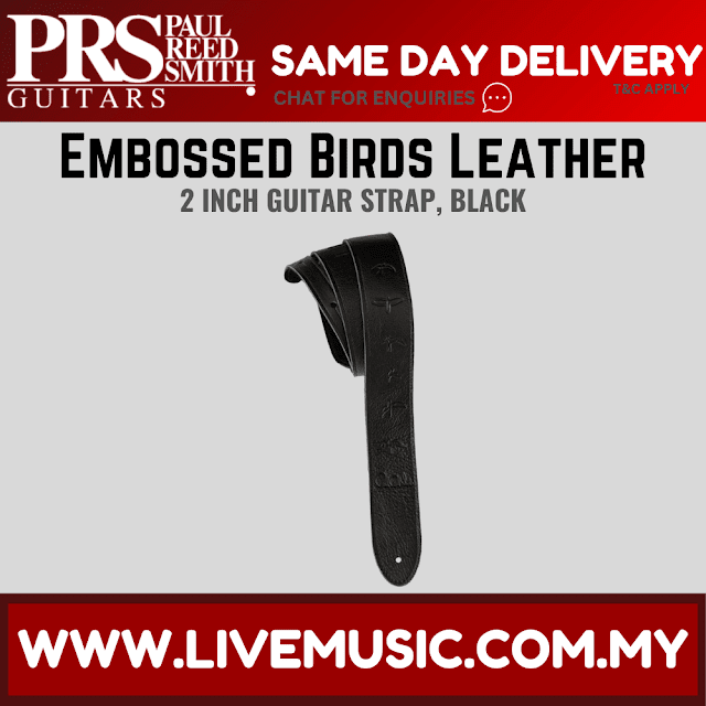 PRS 2 Inch Embossed Birds Leather Guitar Strap, Black