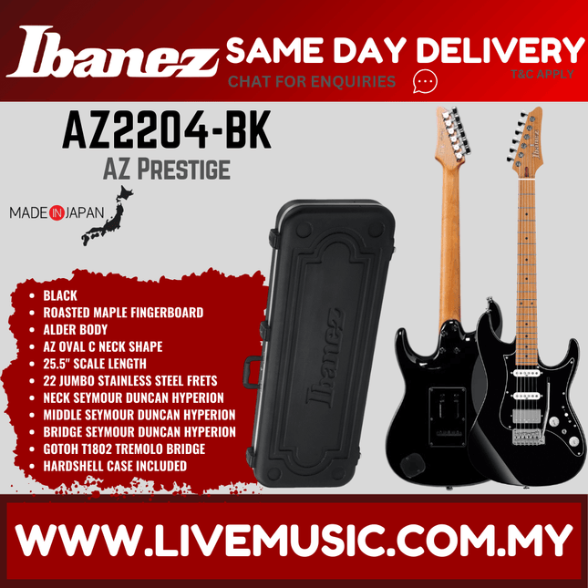 Ibanez Prestige AZ2204B Solidbody Electric Guitar MADE IN JAPAN - Black ( AZ2204B-BK )