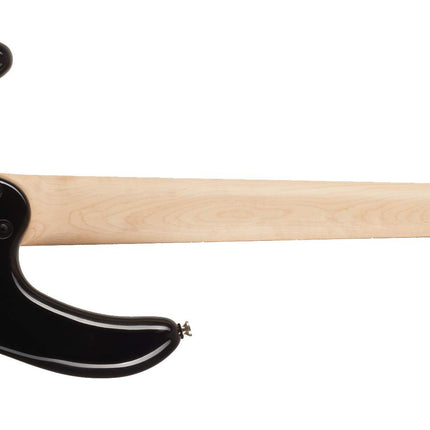 Black 4-string electric bass guitar, side profile