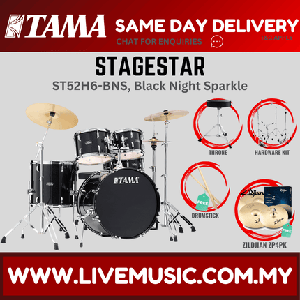 Tama Stagestar ST52H6 5-piece Drum Set With Drumsticks and Throne With Zildjian ZP4PK Cymbals Set
