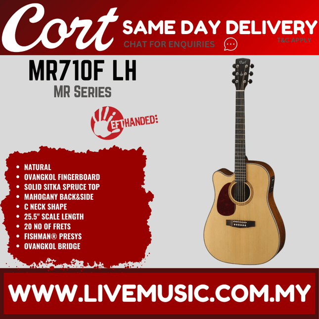 Cort MR710F Left-Handed - Acoustic Guitar Rosewood Fretboard with Gig Bag - Natural Satin (MR 710F/MR-710F)