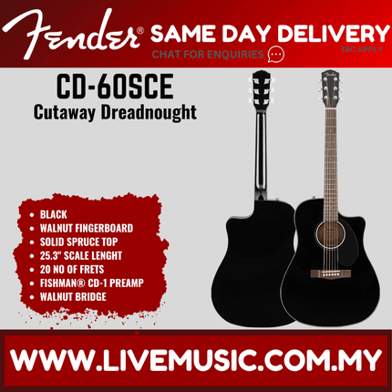 Fender CD-60SCE Dreadnought Acoustic-Electric Guitar - Black / Natural / All Mahogany (CD60SCE/CD 60SCE)