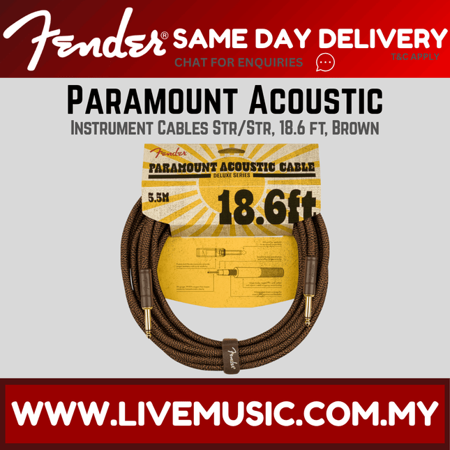 Fender Paramount Acoustic Instrument Cable, 18.6 ft, Brown