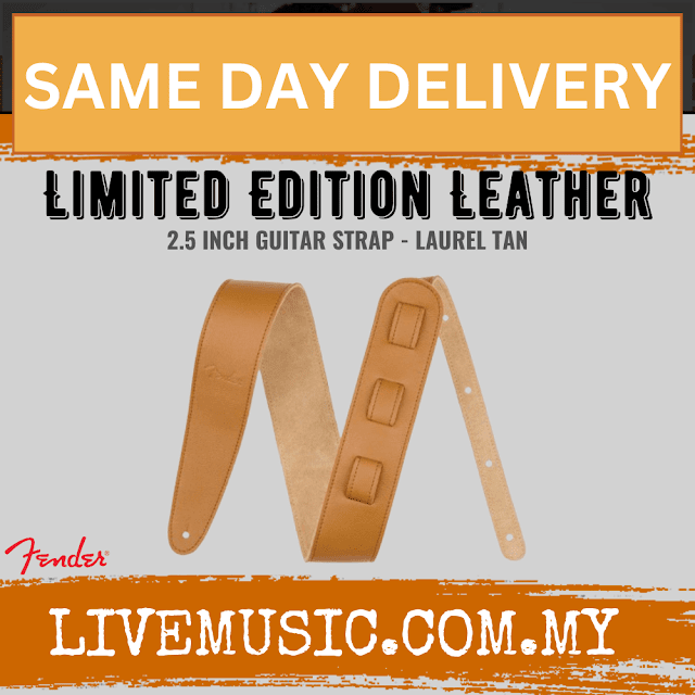 Fender 2.5 inch Limited Edition Leather Guitar Strap, Laurel Tan