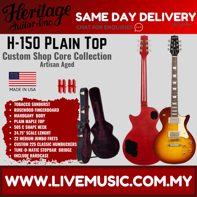 Heritage Custom Shop Core Collection H-150 Plain Top Electric Guitar with Case, Tobacco Sunburst, Artisan Aged ( H150 / H 150 )