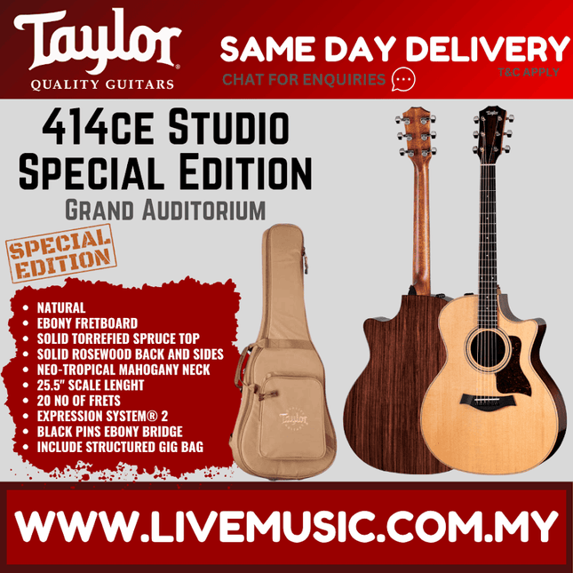 Taylor 414ce Studio Special Edition Sitka/Indian Rosewood Grand Auditorium Acoustic Guitar, Natural