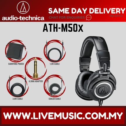 Audio Technica ATH-M50x Professional Monitor Headphone - Black (Audio-Technica M50x)