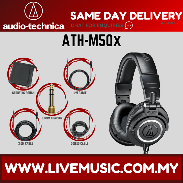 Audio Technica ATH-M50x Professional Monitor Headphone - Black (Audio-Technica M50x)