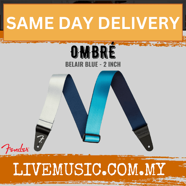 Fender ombre guitar strap, 2-inch Belair Blue, with black end hardware and buckle