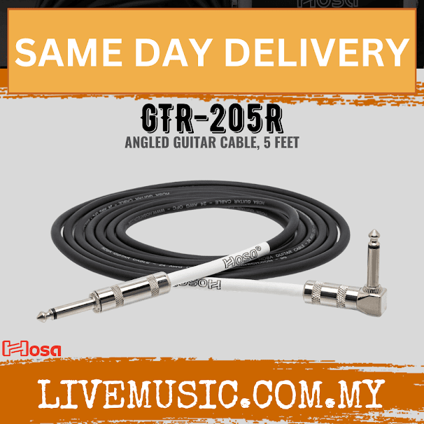 Hosa GTR-205R Guitar Cable, Straight to Angled, 5ft (GTR205R/GTR 205R)