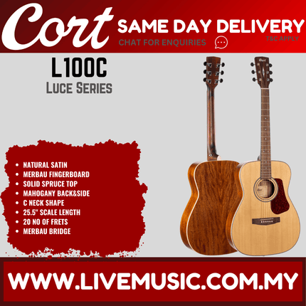Cort L100C Acoustic Guitar With Gig Bag-Natural Satin (L-100C / L 100C )