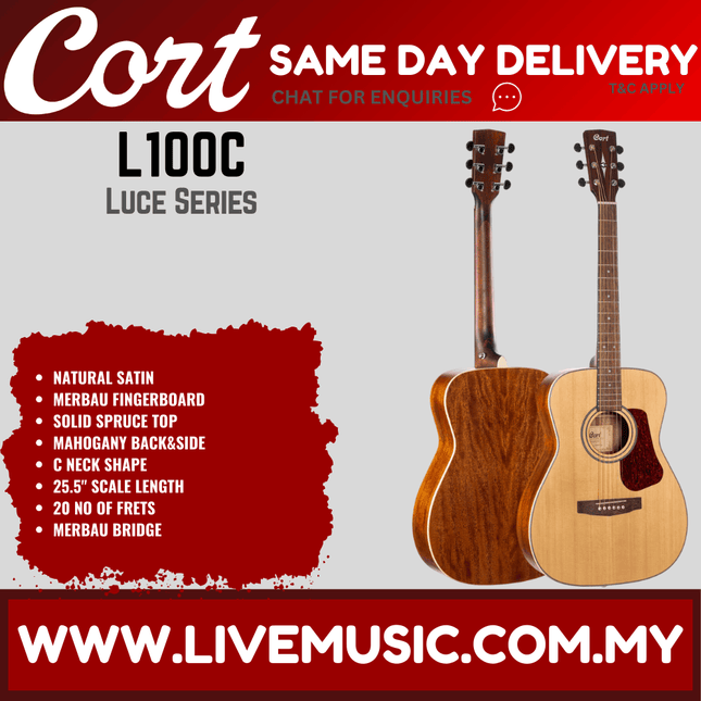 Cort L100C Acoustic Guitar With Gig Bag-Natural Satin (L-100C / L 100C )