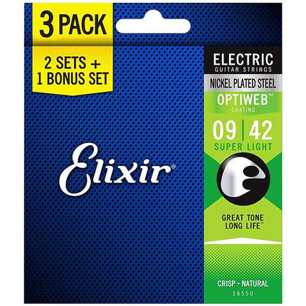 Elixir 16550 Optiweb Super Light Electric Guitar Strings - 3-Pack (9-42)