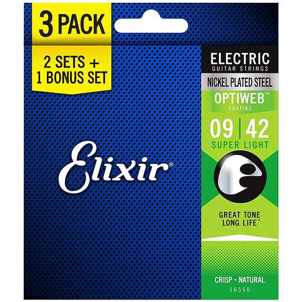 Elixir 16550 Optiweb Super Light Electric Guitar Strings - 3-Pack (9-42)