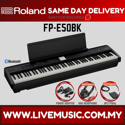 Roland FP-E50 88-key Digital Piano with RH-5 Headphone and DP-2 Pedal - Black ( FPE50 / FP E50 )