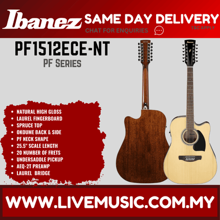 Ibanez PF1512ECE-NT 12-String Acoustic-Electric Guitar - Natural High Gloss ( PF1512ECE NT / PF1512ECENT )