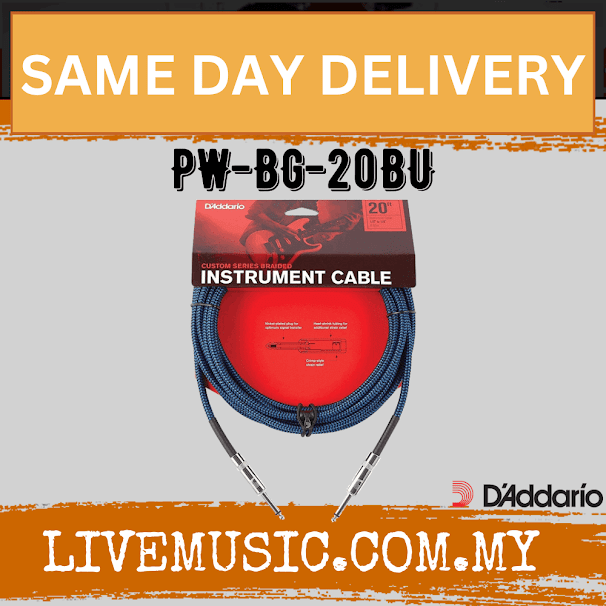 D'Addario Planet Waves PW-BG-20BU Braided Instrument Cable - 20 feet Blue (PWBG20BU/DAddario)