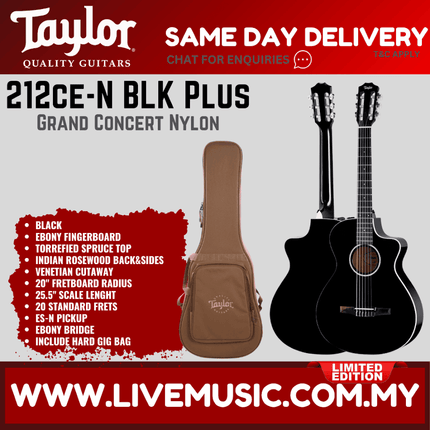 Taylor 212ce-N BLK Plus LTD Acoustic-Electric Guitar, Black