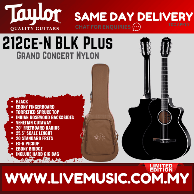 Taylor 212ce-N BLK Plus LTD Acoustic-Electric Guitar, Black